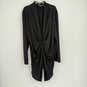 Chico's Black Slinky Knit Ruched Front Long Cardigan size 3 (XL) Long Sleeves